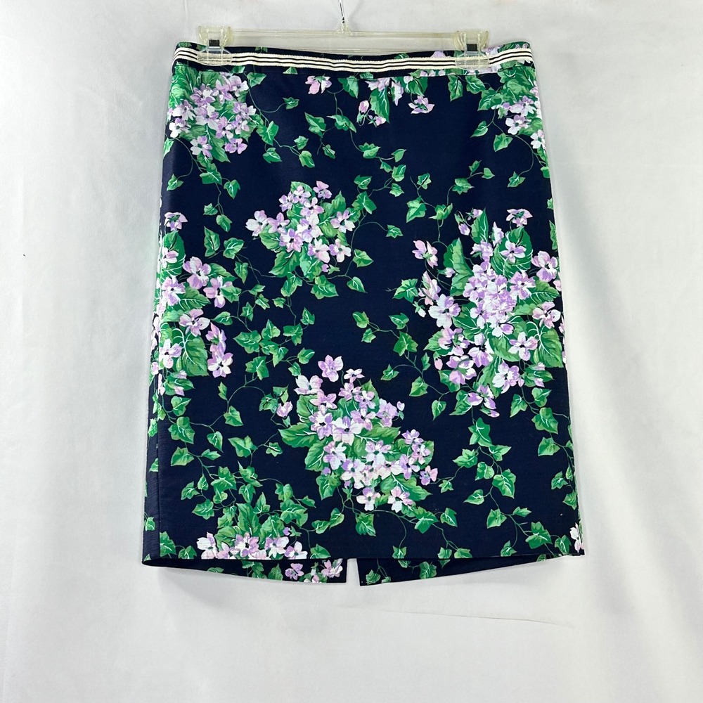 Talbots 14 Pencil Skirt Navy Dark Floral Academia Mod Trendy Garden Girl Office